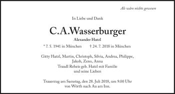 Traueranzeige von Alexander Hatzl von Süddeutsche Zeitung