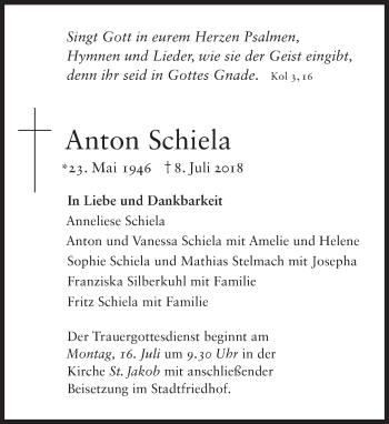 Traueranzeige von Anton Schiela von Süddeutsche Zeitung