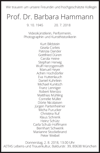 Traueranzeige von Barbara Hammann von Süddeutsche Zeitung