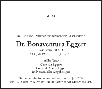 Traueranzeige von Bonaventura Eggert von Süddeutsche Zeitung