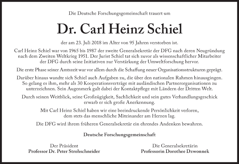  Traueranzeige für Carl Heinz Schiel vom 28.07.2018 aus Süddeutsche Zeitung