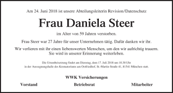 Traueranzeige von Daniela Steer von Süddeutsche Zeitung