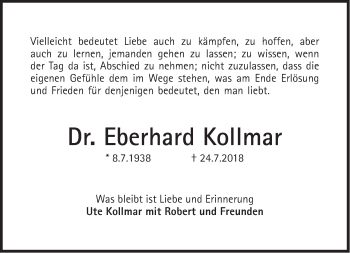 Traueranzeige von Eberhard Kollmar von Süddeutsche Zeitung