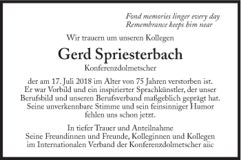 Traueranzeige von Gerd Spriesterbach von Süddeutsche Zeitung