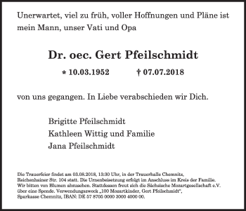 Traueranzeige von Gert Pfeilschmidt von Süddeutsche Zeitung