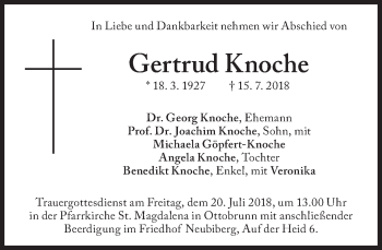 Traueranzeige von Gertrud Knoche von Süddeutsche Zeitung