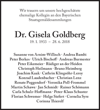 Traueranzeige von Gisela Goldberg von Süddeutsche Zeitung