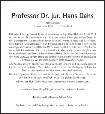Traueranzeige von Hans Dahs von Süddeutsche Zeitung