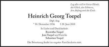 Traueranzeige von Heinrich Georg Toepel von Süddeutsche Zeitung