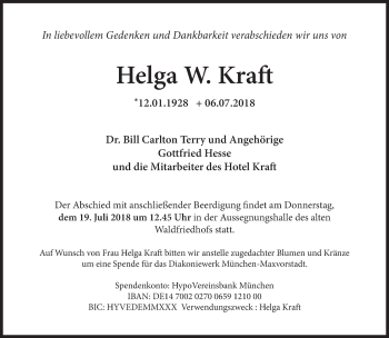 Traueranzeige von Helga W. Kraft von Süddeutsche Zeitung