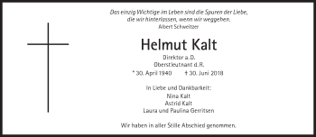 Traueranzeige von Helmut Kalt von Süddeutsche Zeitung