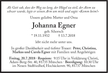 Traueranzeige von Johanna Egner von Süddeutsche Zeitung