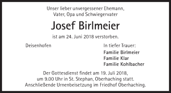 Traueranzeige von Josef Birlmeier von Süddeutsche Zeitung