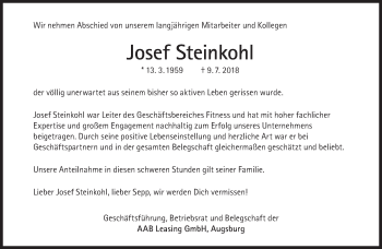 Traueranzeige von Josef Steinkohl von Süddeutsche Zeitung