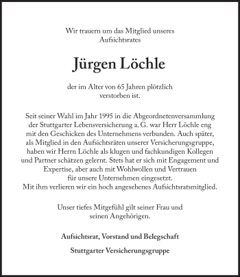 Traueranzeige von Jürgen Löchle von Süddeutsche Zeitung