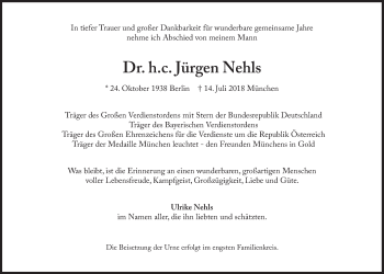 Traueranzeige von Jürgen Nehls von Süddeutsche Zeitung
