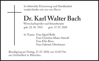 Traueranzeige von Karl Walter  Bach  von Süddeutsche Zeitung