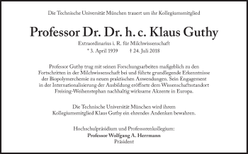 Traueranzeige von Klaus Guthy von Süddeutsche Zeitung