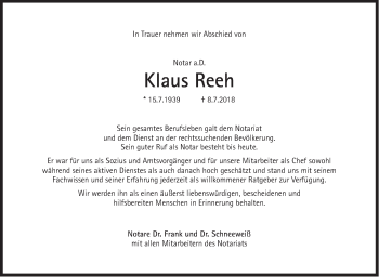 Traueranzeige von Klaus Reeh von Süddeutsche Zeitung