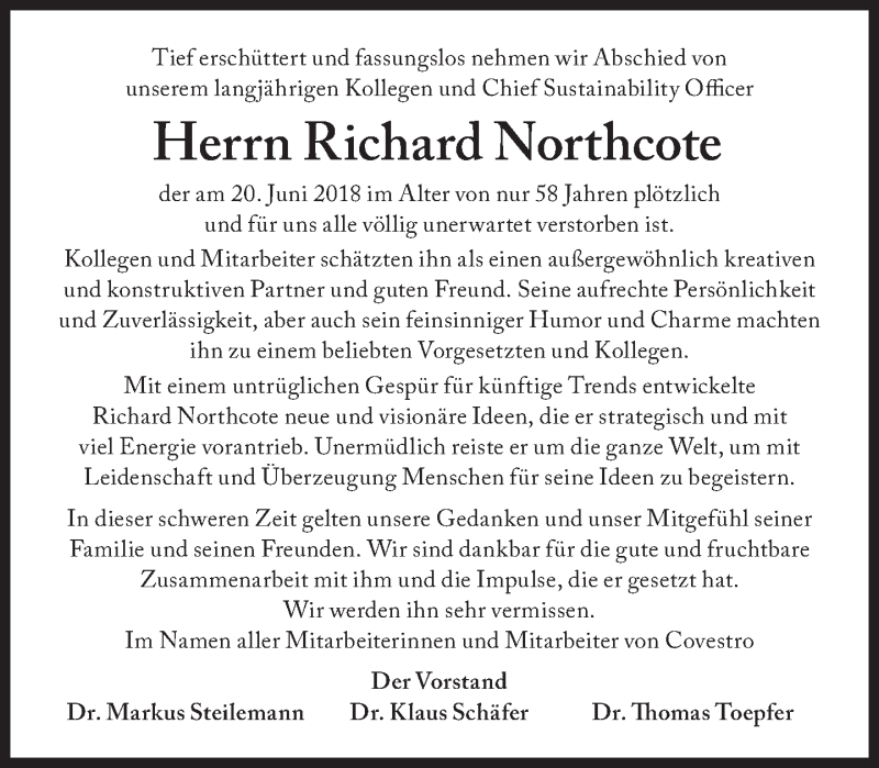  Traueranzeige für Richard Northcote vom 07.07.2018 aus Süddeutsche Zeitung