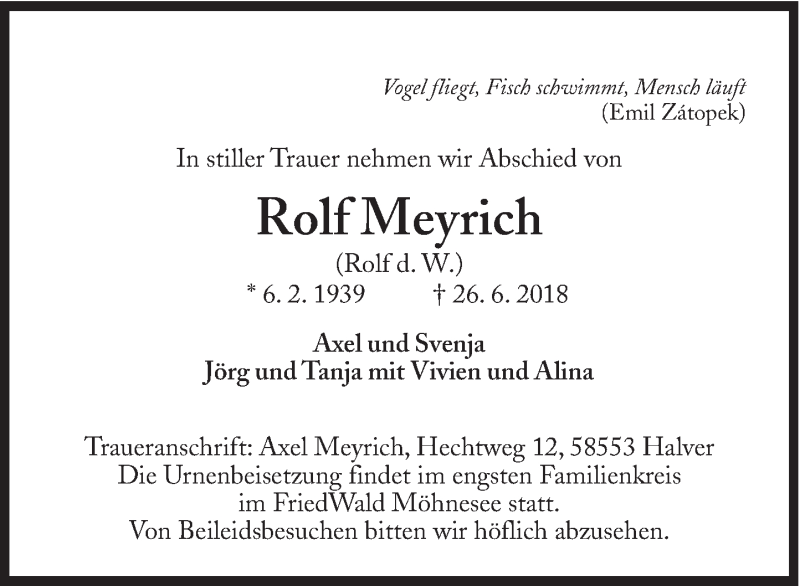  Traueranzeige für Rolf Meyrich vom 04.07.2018 aus Süddeutsche Zeitung