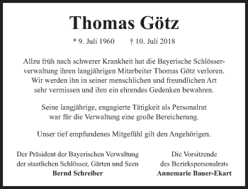 Traueranzeige von Thomas Götz von Süddeutsche Zeitung