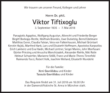 Traueranzeige von Viktor Tiftixoglu von Süddeutsche Zeitung