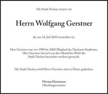Traueranzeige von Wolfgang Gerstner von Süddeutsche Zeitung