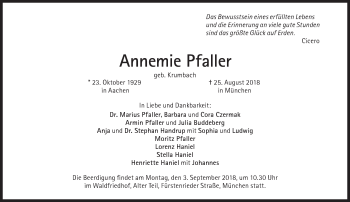 Traueranzeige von Annemie Pfaller von Süddeutsche Zeitung