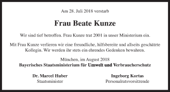 Traueranzeige von Beate Kunze von Süddeutsche Zeitung