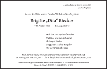 Traueranzeige von Brigitte Riecker von Süddeutsche Zeitung