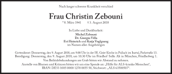Traueranzeige von Christin Zebouni von Süddeutsche Zeitung