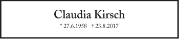 Traueranzeige von Claudia Kirsch von Süddeutsche Zeitung