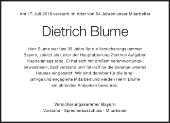 Traueranzeige von Dietrich Blume von Süddeutsche Zeitung