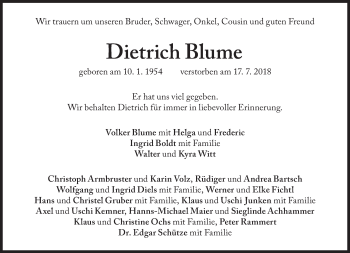 Traueranzeige von Dietrich Blume von Süddeutsche Zeitung