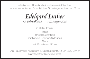 Traueranzeige von Edelgard Luther von Süddeutsche Zeitung