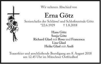 Traueranzeige von Erna Götz von Süddeutsche Zeitung