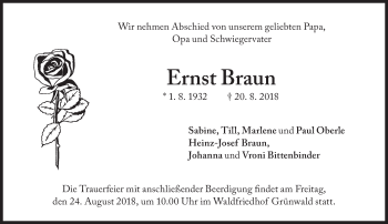 Traueranzeige von Ernst Braun von Süddeutsche Zeitung