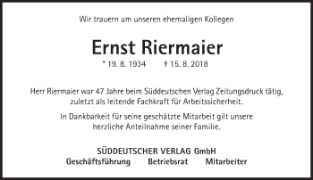 Traueranzeige von Ernst Riermaier von Süddeutsche Zeitung