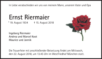 Traueranzeige von Ernst Riermaier von Süddeutsche Zeitung