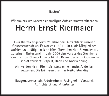 Traueranzeige von Ernst Riermaier von Süddeutsche Zeitung