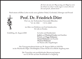 Traueranzeige von Friedrich Dörr von Süddeutsche Zeitung