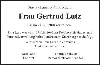 Traueranzeige von Gertrud Lutz von Süddeutsche Zeitung