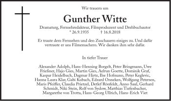 Traueranzeige von Gunther Witte von Süddeutsche Zeitung