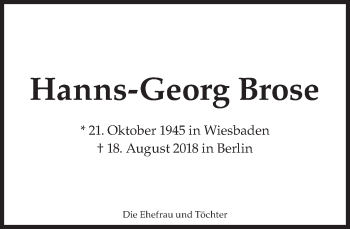 Traueranzeige von Hanns-Georg Brose von Süddeutsche Zeitung