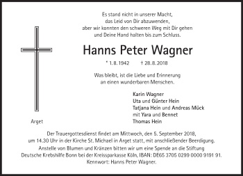 Traueranzeige von Hanns Peter Wagner von Süddeutsche Zeitung