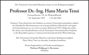 Traueranzeige von Hans Maria Tensi von Süddeutsche Zeitung