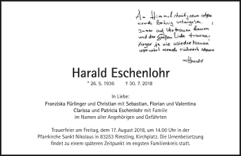 Traueranzeige von Harald Eschenlohr von Süddeutsche Zeitung