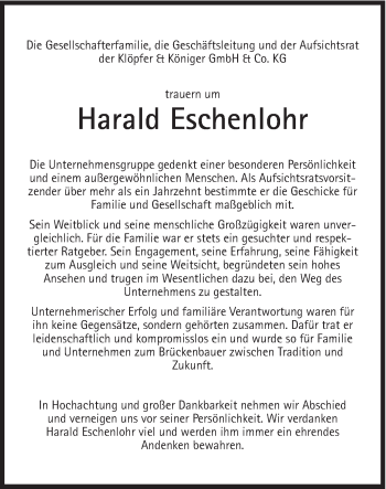 Traueranzeige von Harald Eschenlohr von Süddeutsche Zeitung