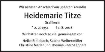 Traueranzeige von Heidemarie Titze von Süddeutsche Zeitung